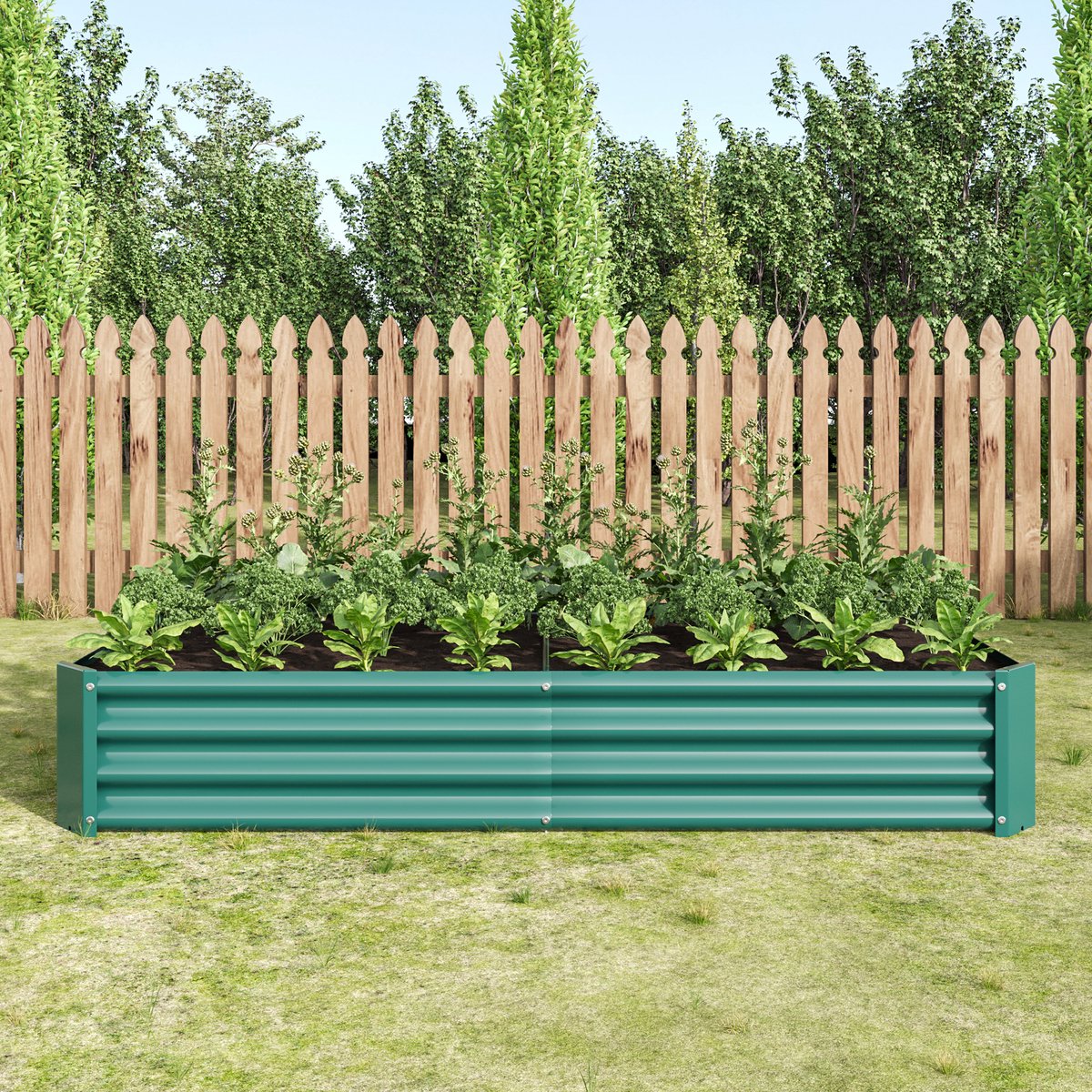 Verhoogde Moestuinbak – 180 x 90 x 30 cm – Zonder Bodem – Metaal – Groen – Voor Groenten, Kruiden En Bloemen In Tuin En Terras