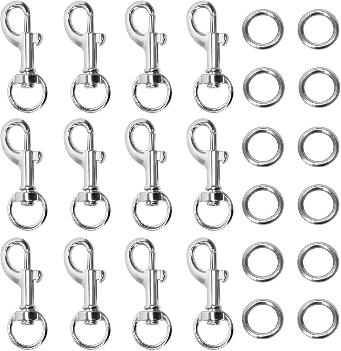 Karabijnhaken Set - Zinklegering - 12 Stuks - 360° Draaibare Wervelkarabijnhaak - Voor Hondenriemen en Sleutelhangers