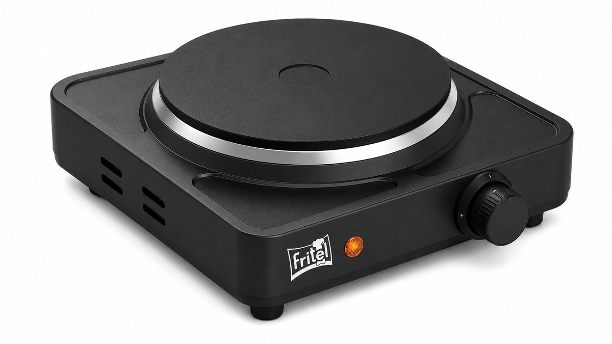 FRITEL EC 1500 Elektrische Kookplaat – Enkel Kookvuur 1500W – Aluminium Kookplaat 190 mm – Regelbare Thermostaat – Zwart