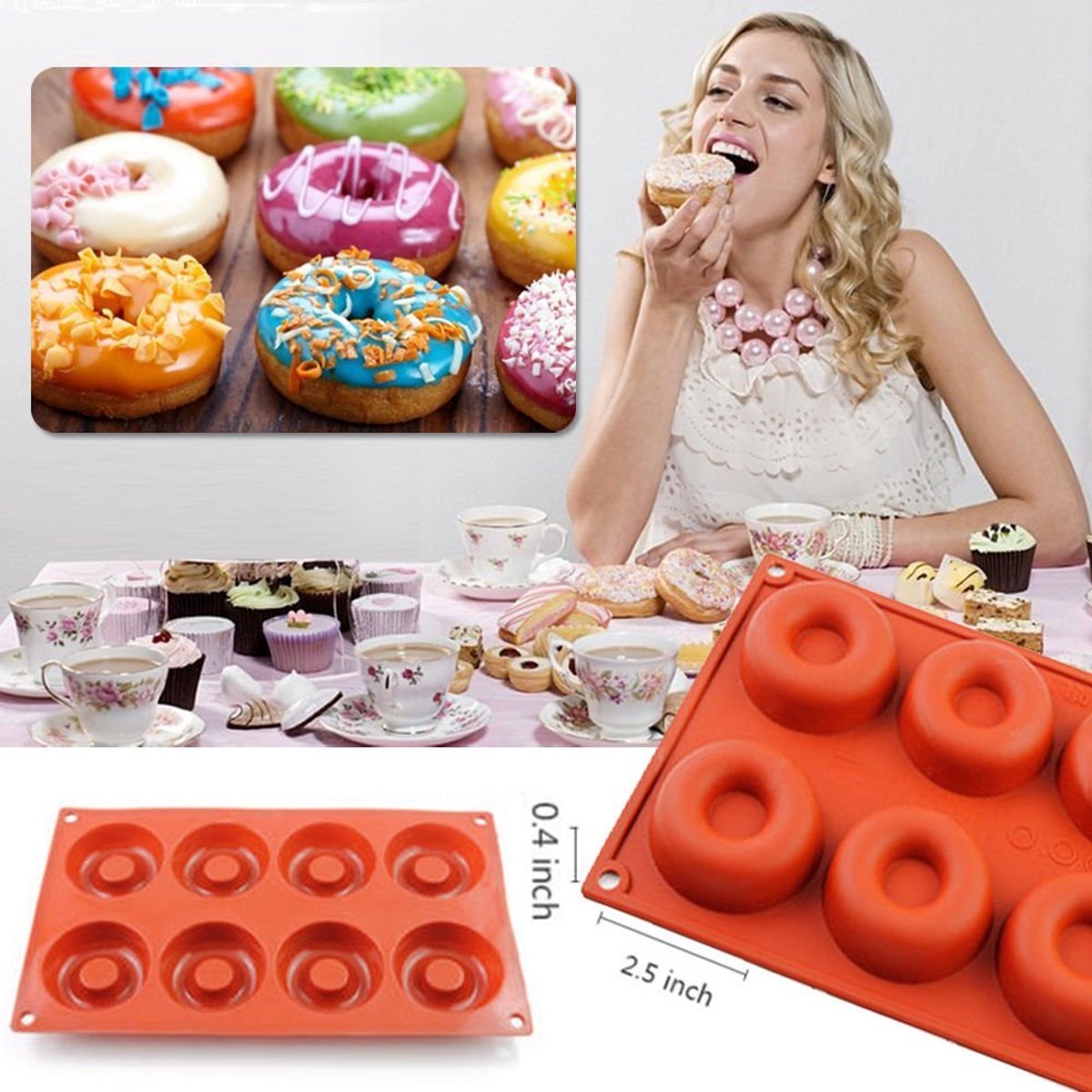 Twee hittebestendige antiaanbakvormen van siliconen Geschikt voor donuts, muffins, bagels en koekjes (met 8 en 18 holtes).