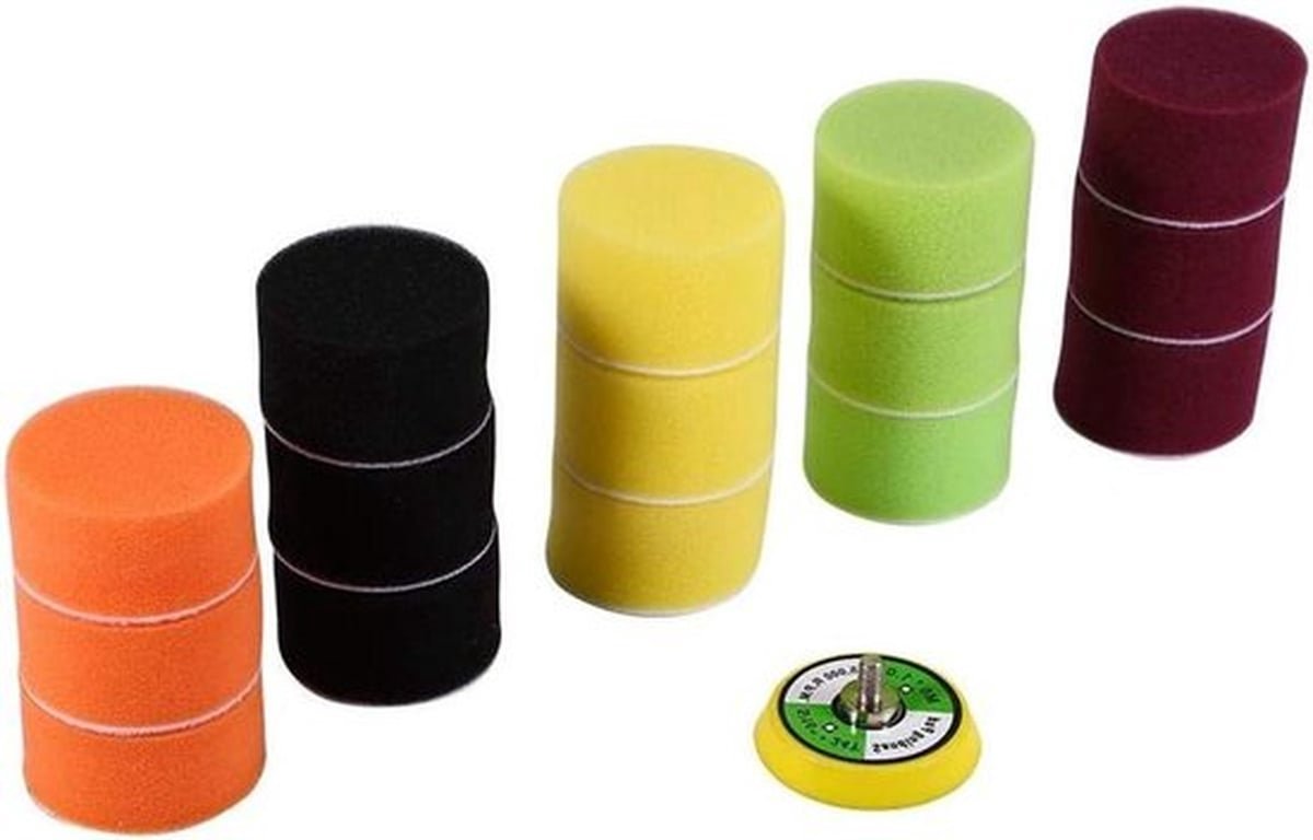 - Plat polijstkussen - Auto - 16 stuks - 5,1 cm - Set - Luchtschuurmachine - Polijstdraad - Geschikt voor - M6X1 - Kleur - Polijstpad - Spons