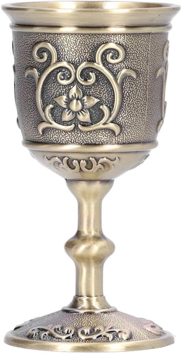 Vintage Middeleeuwse Bronzen Wijnglas, Handgemaakt Gegraveerd Chalice voor Feestjes, Bruiloften en Decoratieverzamelingen