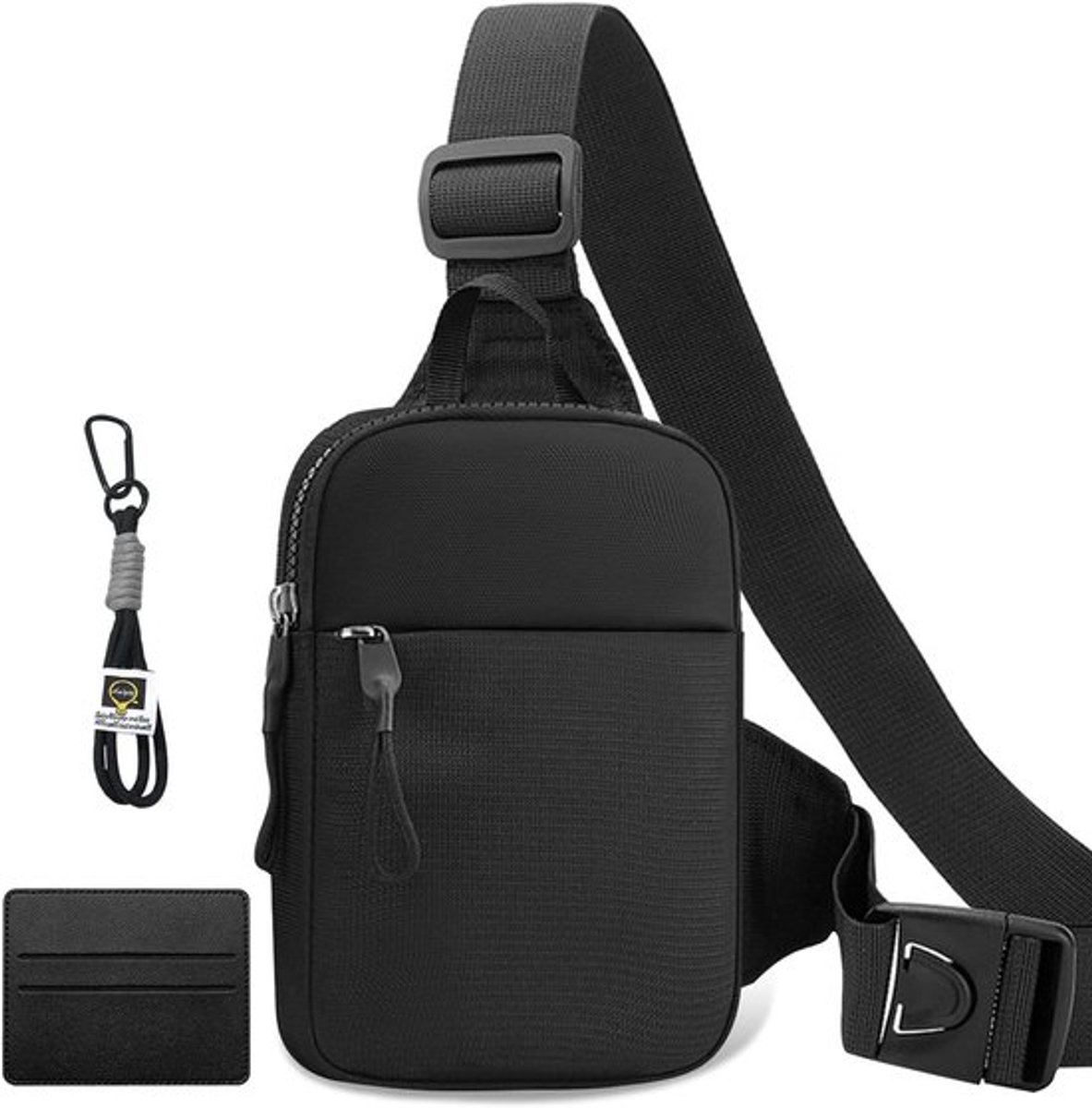 Schoudertas voor Mannen, Waterdichte Crossbody Tas met Kaarthouder en Sleutelhanger, Compact en Lichtgewicht voor Outdoor Activiteiten, Reizen en Dagelijks Gebruik, Zwart