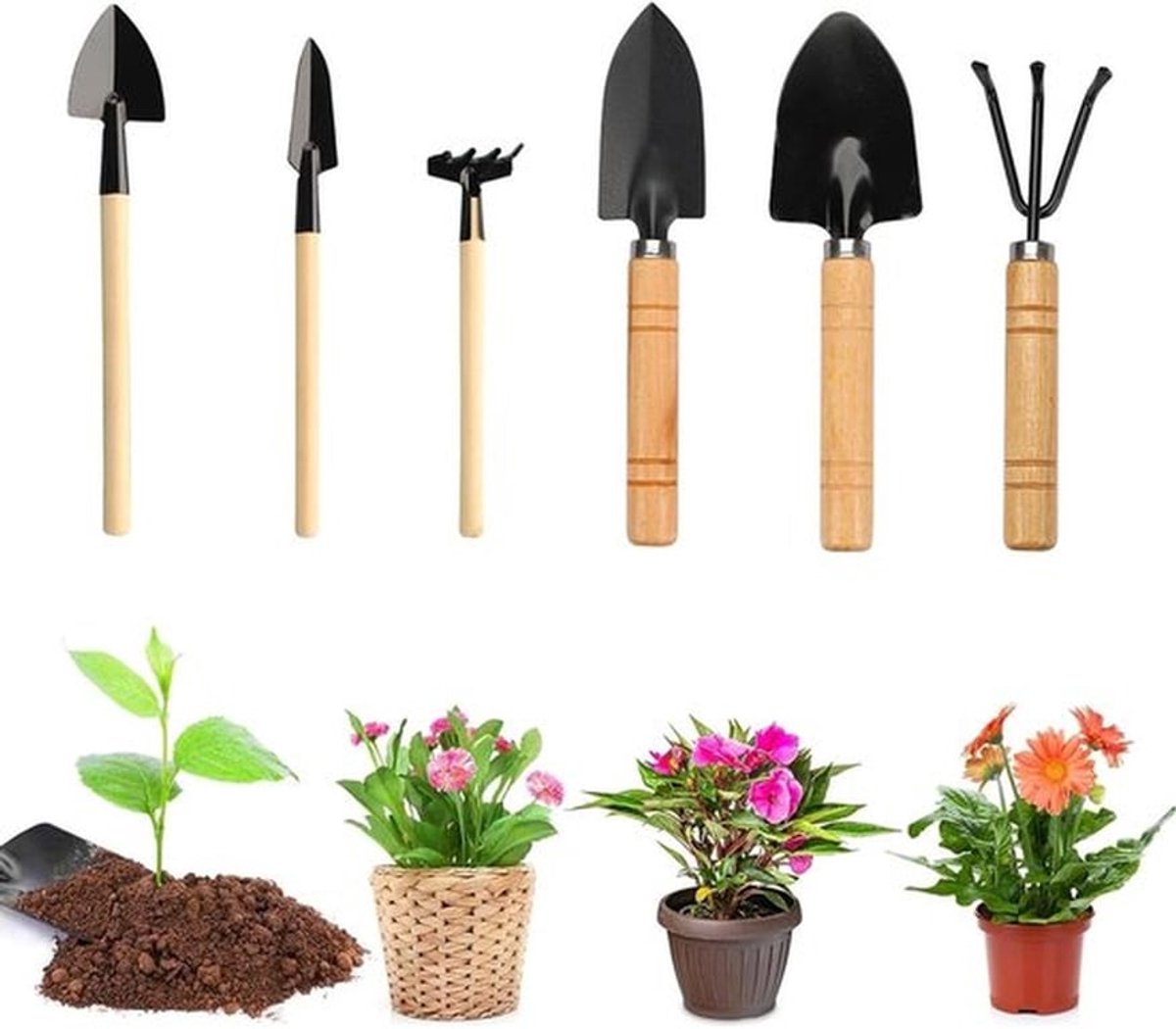 Complete Tuinset met 6 Stukken - Handgereedschap voor Planten, Tuinieren en Bonsai Onderhoud met Houten Handvatten