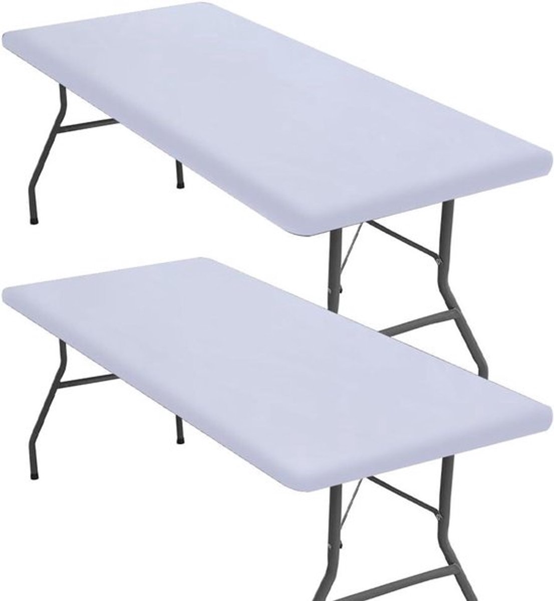 Waterdicht Stoffen Tafelkleed - Picknicktafel - Elastisch - Rechthoek - Wasbare Tafelhoes - Geschikt voor Buiten - Camping - Banket - Wit - 6 ft - 182 x - 2 Stuks