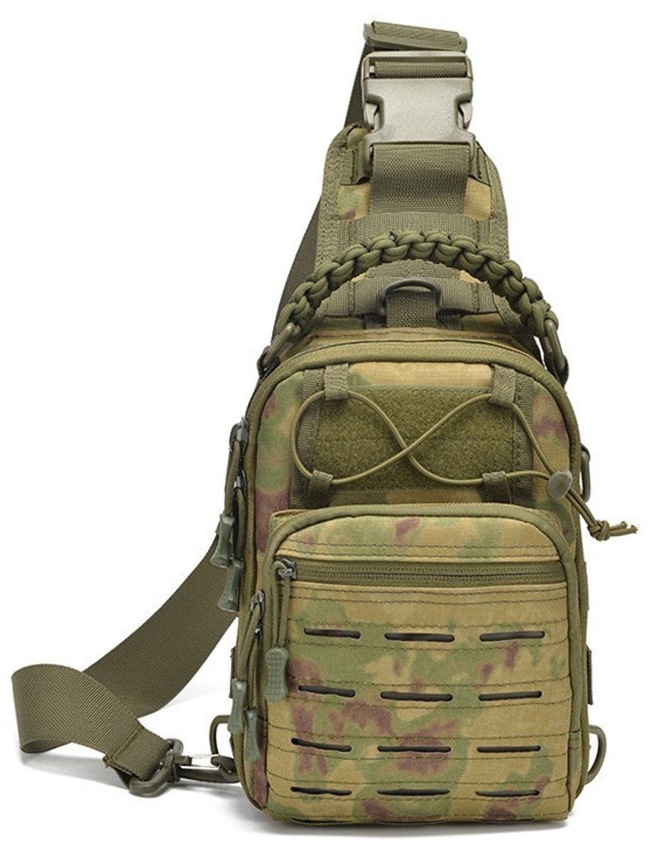 Heren borsttas - tactische camo crossbody tas - waterbestendig slijtvast - multifunctioneel - voor buitensport en militaire stijl—Groene ruïnes
