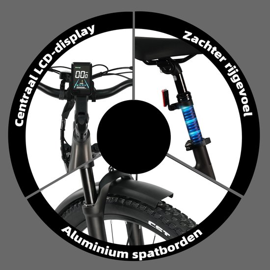 2026 TTGO 27.5×2.4 Inch Elektrische Fiets - 48V 15Ah Accu (720Wh) - ZOOM Gedempte Zadelpen - Actieradius tot 130 km - LCD Display - Shimano 7 Versnellingen - Hydraulische Schijfremmen - 70 Nm– Elektrische stadsfietsen - Grijs — afbeelding 3