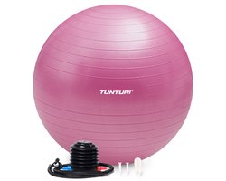 Ballon de fitness Tunturi anti-éclatement avec pompe - Ballon de yoga 55 cm - Ballon de Pilates - Ballon de grossesse – Poids utilisateur 220 kg - Application d'entraînement incl. – Violet