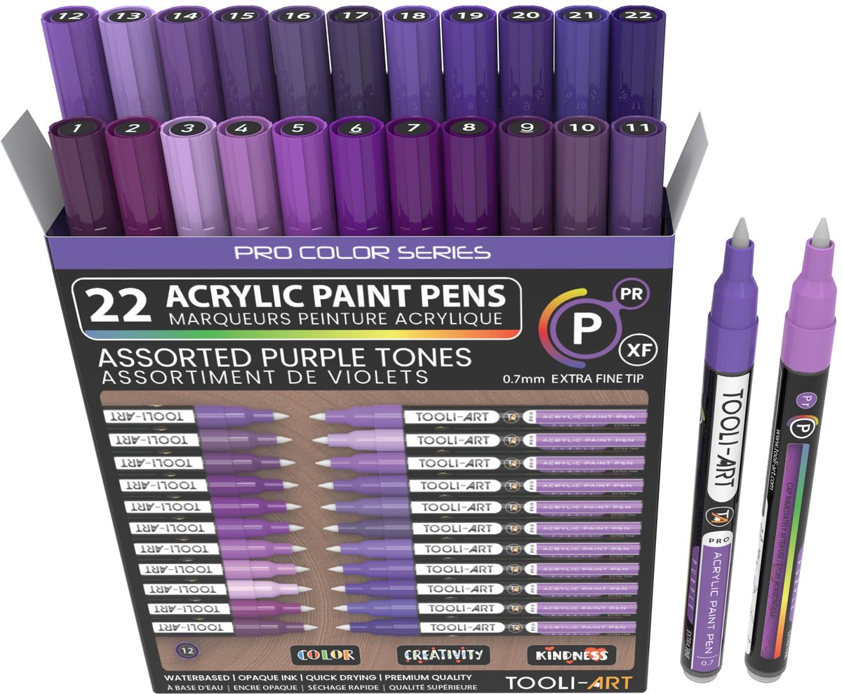 Acrylmarkers Paars 22 Kleuren – Extra Fijne Punt 0,7 mm – Sneldrogend – Voor Glas, Hout, Metaal & Steen