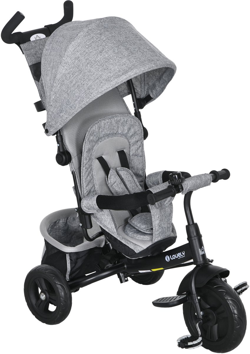 HOMCOM Kinderdriewieler Polyester, Metaal 102L x 49B x 102H cm Grijs
