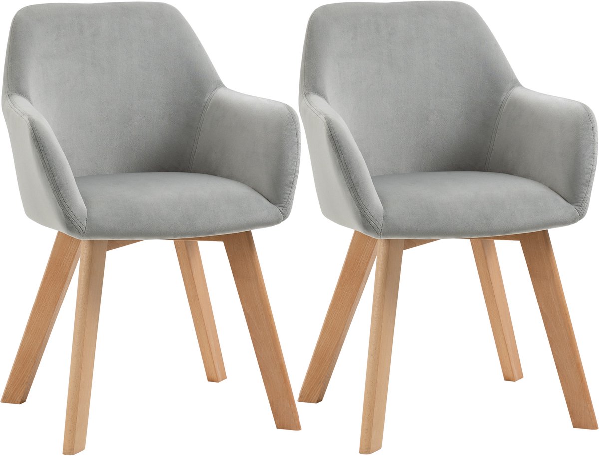 HOMCOM eetkamerstoel - rubberhout - 54L x 57B x 80H cm - grijs