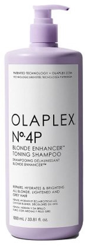 Lila OLAPLEX No. 4P Blonde Enhancer Toning Shampoo fles met pompdispenser, 1000ml.