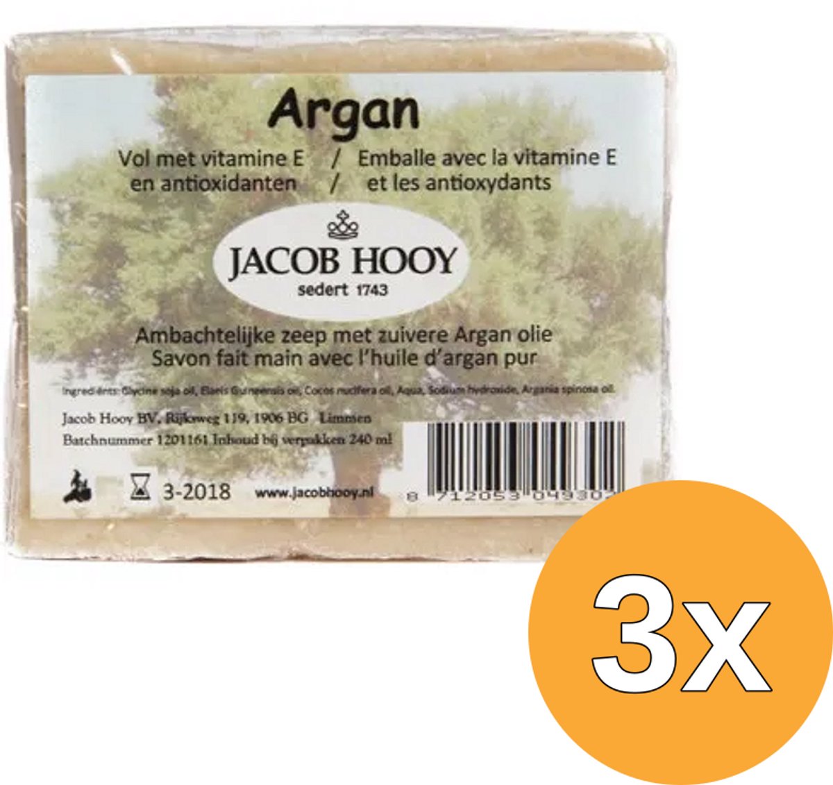 3x Jacob Hooy Argan Zeep Niet Vloeibaar (240 ml)