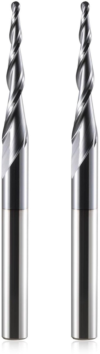 Ball Head Freesfrees voor CNC Bewerking - Taper Ball Shank Frees 2 Stuks R1.0, 6mm Schacht, 2 Fluiten, HRC55, AlTiN Coating, Ideaal voor 2D en 3D Bewerking