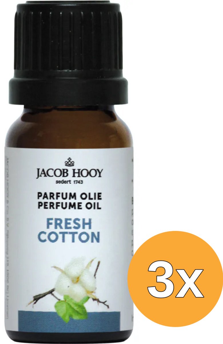 3x Jacob Hooy Parfum olie Fresh Cotton (10 ml)