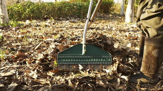 Bladgrijper met Lange Steel 93 cm - Bladschep & Bladhark - 43,2 cm Brede Grijper - Tuinafval Grijper voor Bladeren Gras & Takjes - RVS Steel - Groen — afbeelding 5