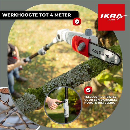 IKRA telescopische accu-hoogsnoeier ICPS 2020, werkhoogte tot 4 meter, inclusief 20 V accu, oplader en schouderriem van IKRA — afbeelding 2