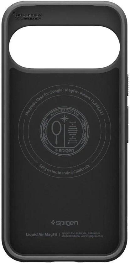 Binnenzijde van de zwarte Spigen Liquid Air MagFit hoes met 'Air Cushion Technology'.