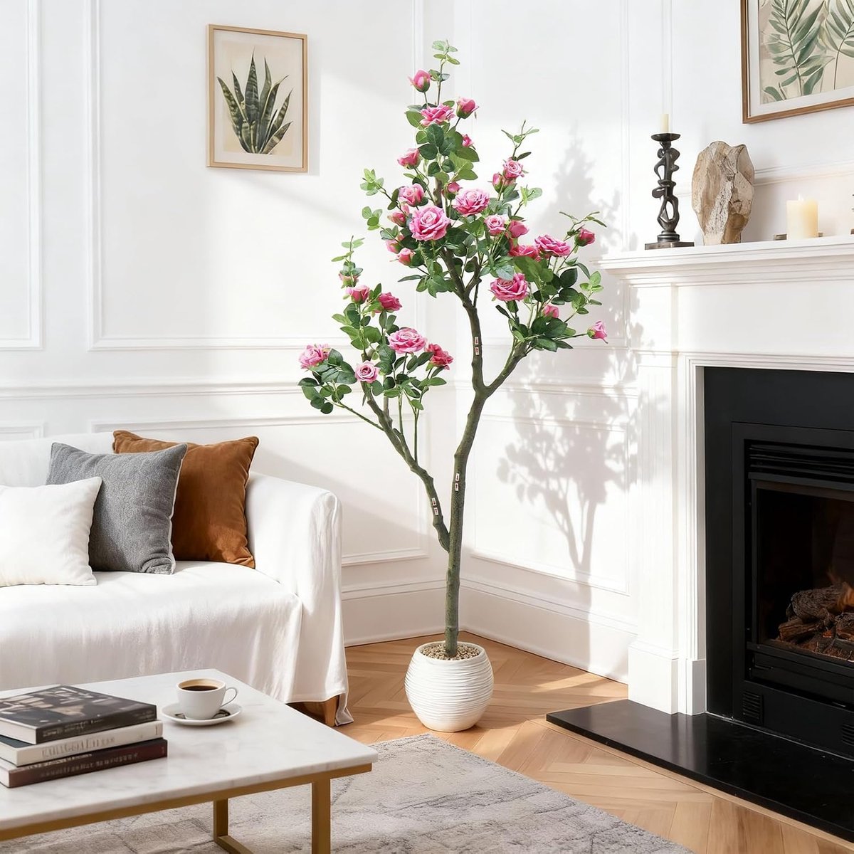 Kunststruiken van 6 ft met rozenbloemen - Kunstplanten en herfstbomen - Kunstplanten voor buiten in potten - Decoratie voor binnen en buiten - Rozerood