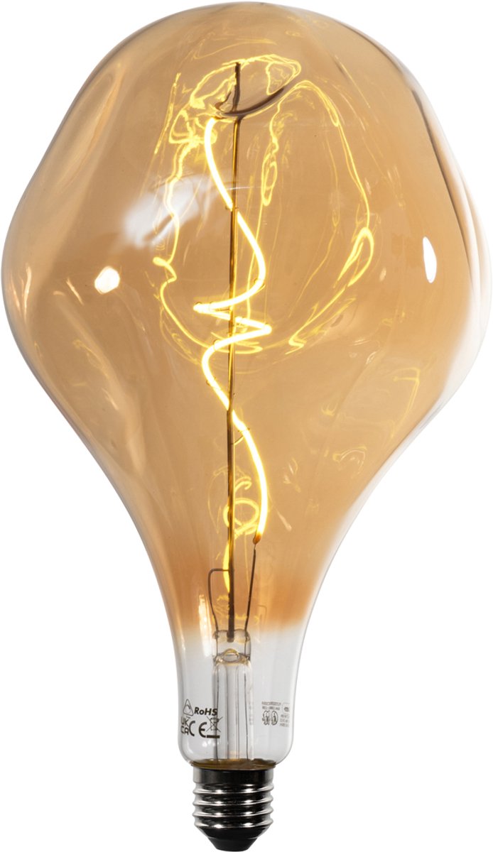 Luedd E27 dimbare LED lamp spiraal filament PS160 spiegel goud 6W 100 lm 1800K