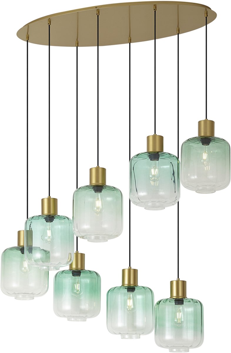 Qazqa eettafel hotel chique hanglamp - Qara - messing, ovaal, 8-lichts, 125cm, ideaal als lamp