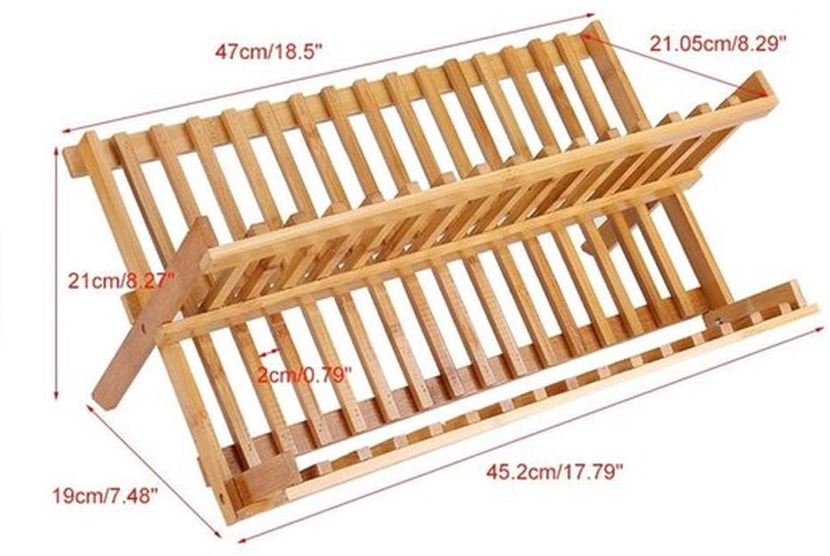Afdruiprek grote capaciteit - Inklapbaar - Bamboe - 45 x 19 x 21 cm - Veilig en gezond - Twee niveaus - Afwasrek