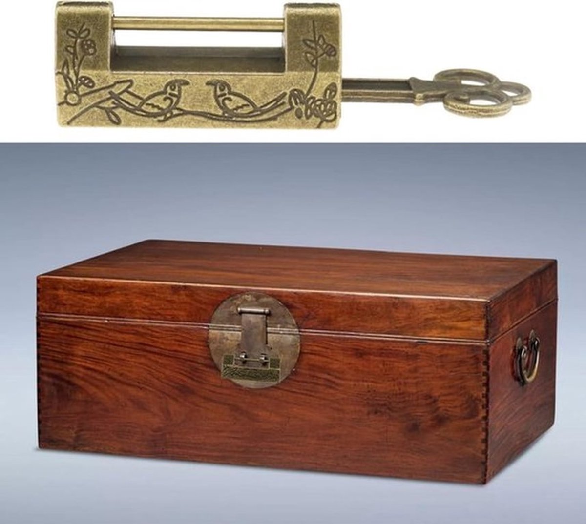Vintage Hangslot - Antiek - Decoratief - Brons - Chinese Lock - Sieraden - Vintage - Geschikt voor Kasten - Antiek Chinese Lock Sieraden Doos Lade Mini Kasten met Sleutel