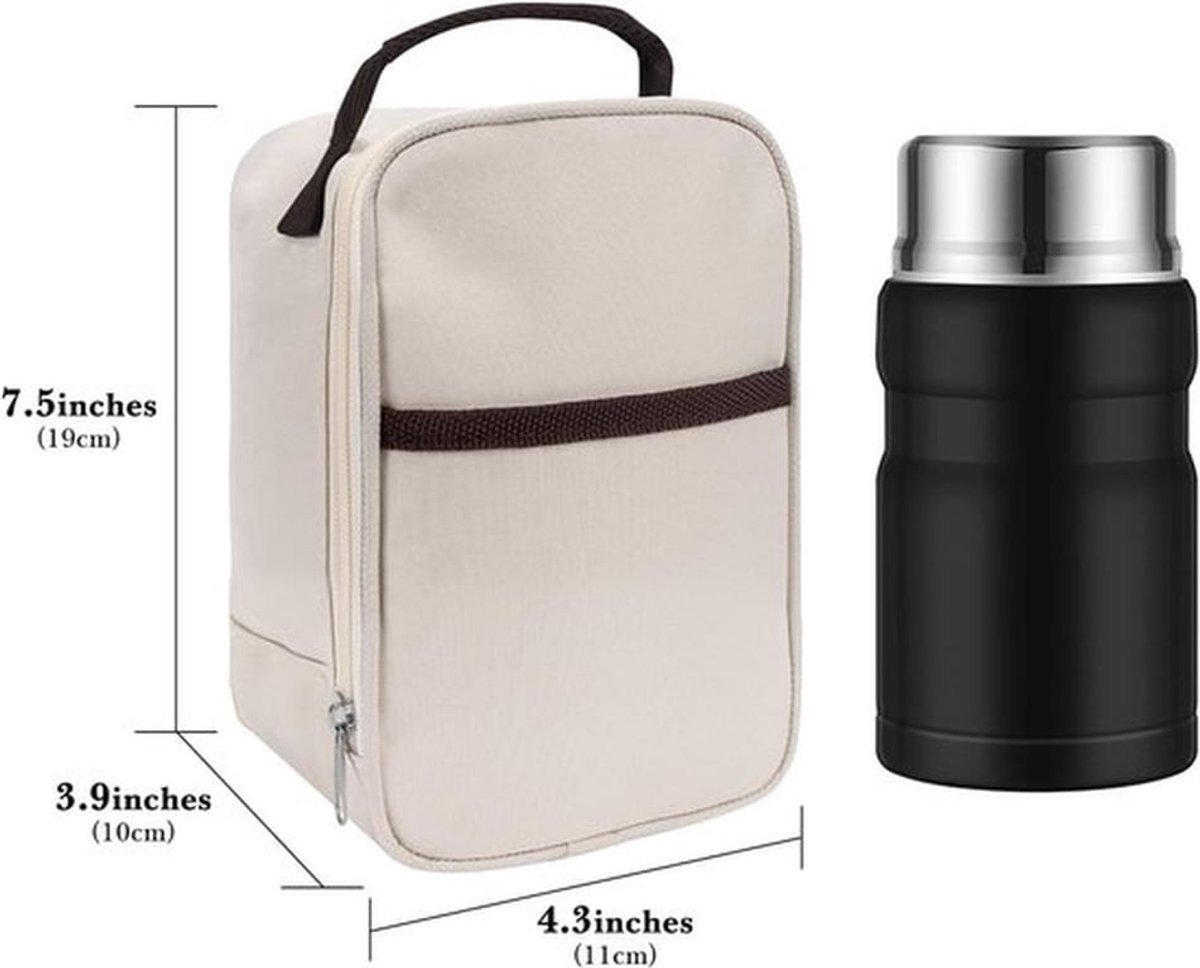 Thermische kruiktas met geïsoleerde zak - Draagbaar voor outdoor picknick - Beige - Compatibel met 16 oz thermos - Hydrapeak, Wolff, Goodful - Kantoorwerk