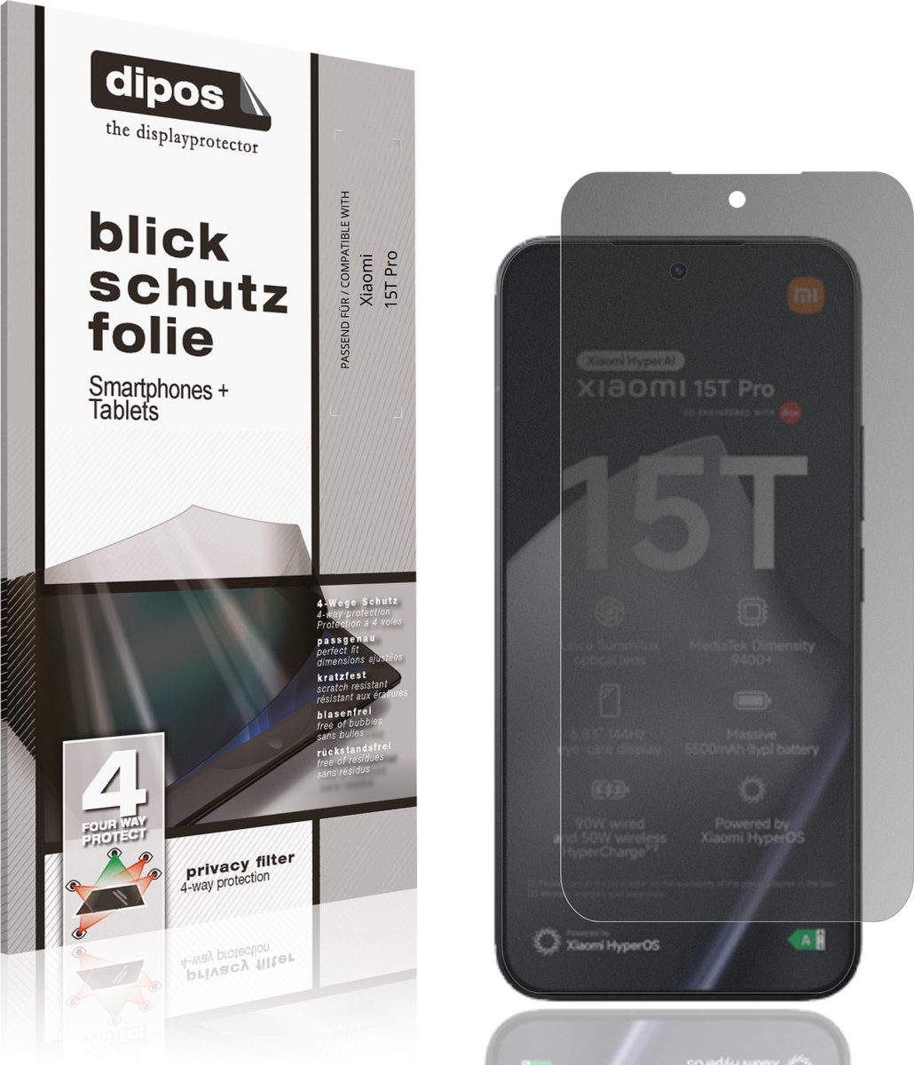 dipos – Matte Privacy Screenprotector geschikt voor Xiaomi 15T Pro | Anti-Spy Beschermfolie