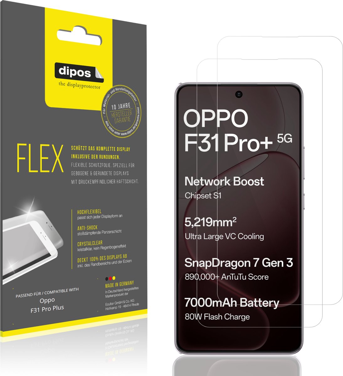 dipos – 2x Beschermfolie geschikt voor Oppo F31 Pro Plus | 3D Full Cover Screenprotector | 100% Passend