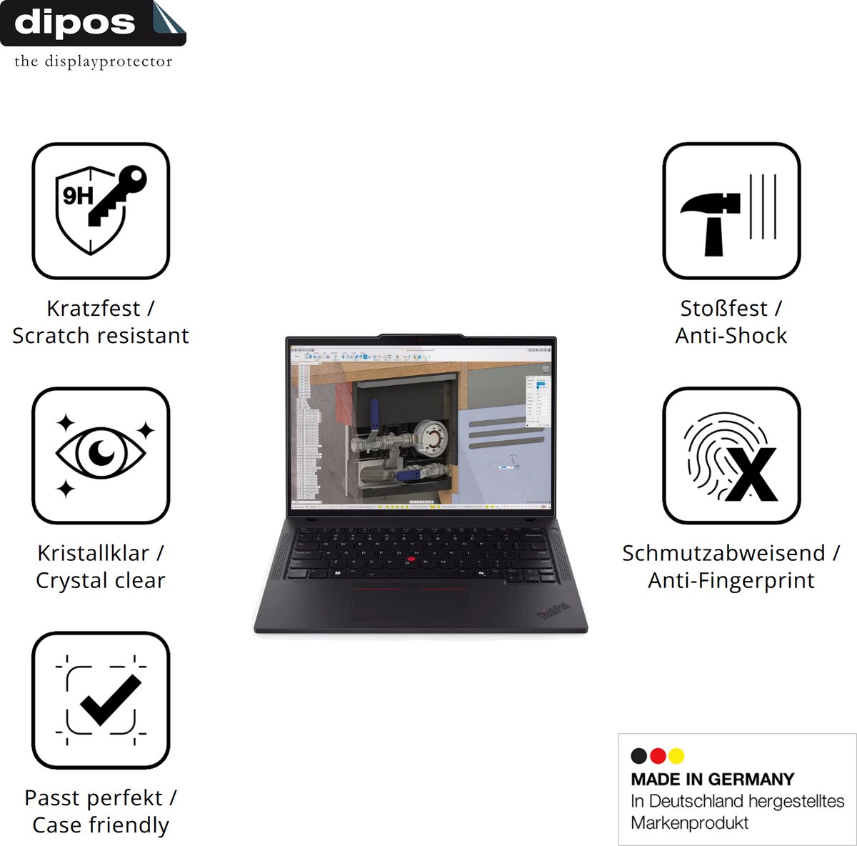 dipos – 2x Pantserfolie geschikt voor Lenovo ThinkPad P14s Gen 6 14 Zoll | 9H Screenprotector