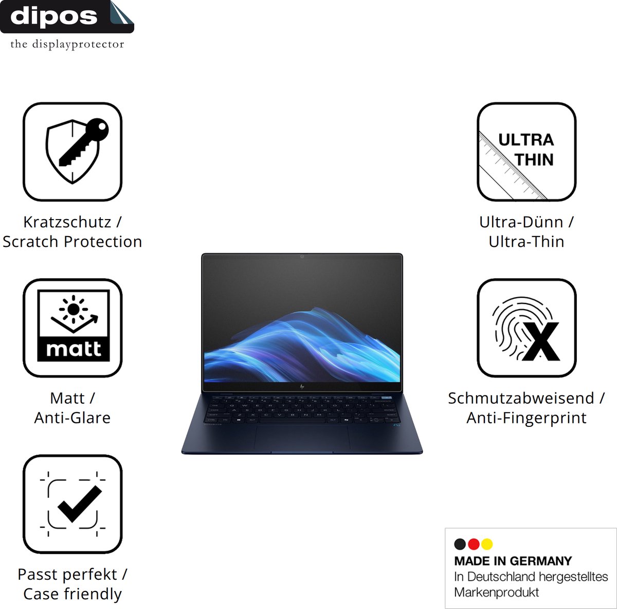 dipos – 2x Matte Beschermfolie geschikt voor HP EliteBook Ultra G1q 14 Zoll | Krasbestendige & antireflecterende Screenprotector Ultra-Thin