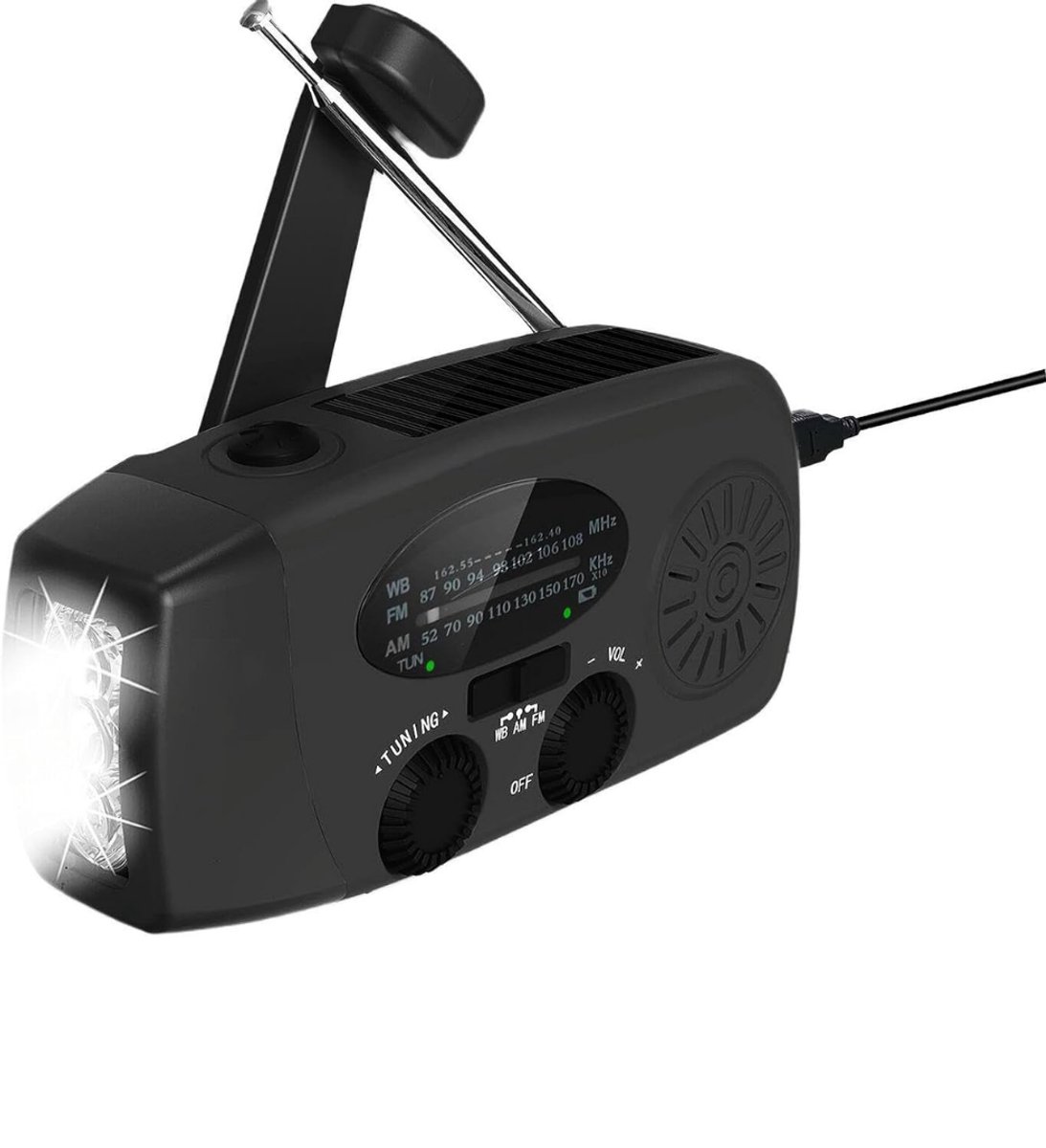 KIRA® Opwindbare Radio - Opwindbare Zaklamp - Opwindbare Noodradio & Zaklamp - Zwart - 10cm x 15cm x 8cm