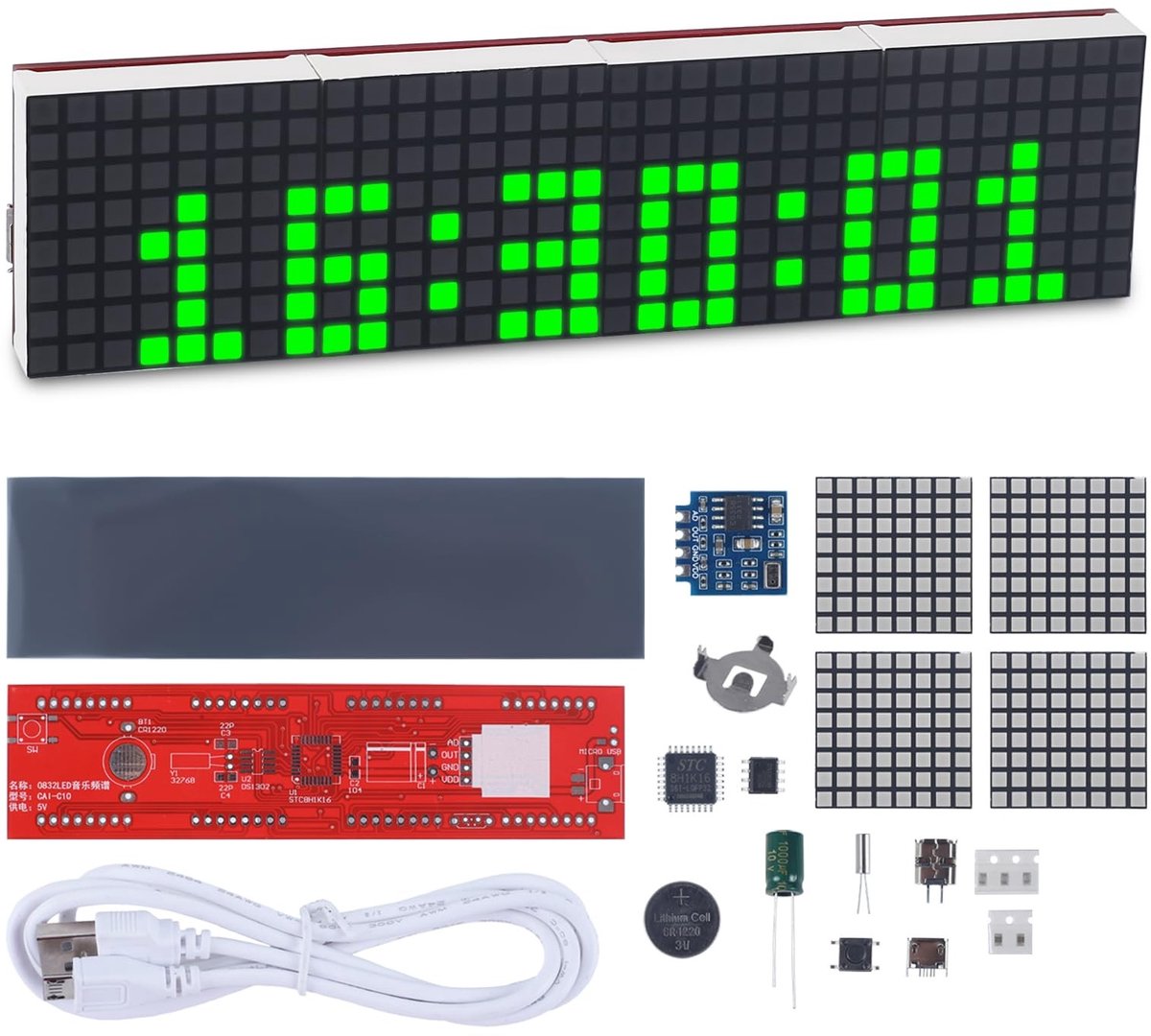 Solidchoice - Digitale Klok DIY Kit met 18 Flitsende LED's en USB Oplaadpoort