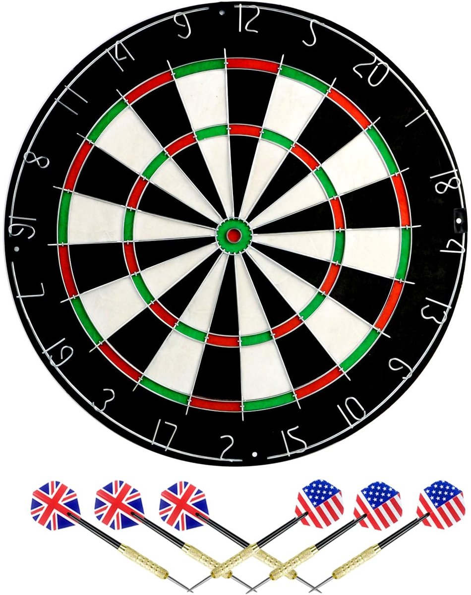 Solidchoice - Bristle Sisal Dartbord met 6 Stalen Darts 45cm