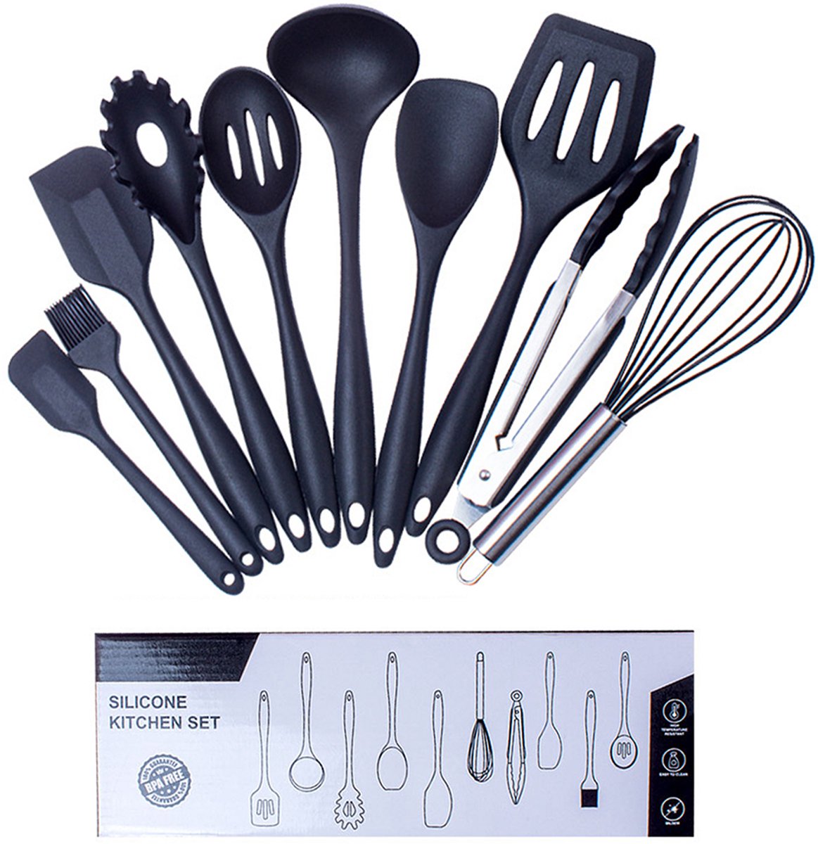 REDOM Keukengerei Set 10-Delig – Complete Keukenset met Siliconen Keukenhulpen – Kookgerei Set voor Dagelijks Koken en Bakken – Siliconen