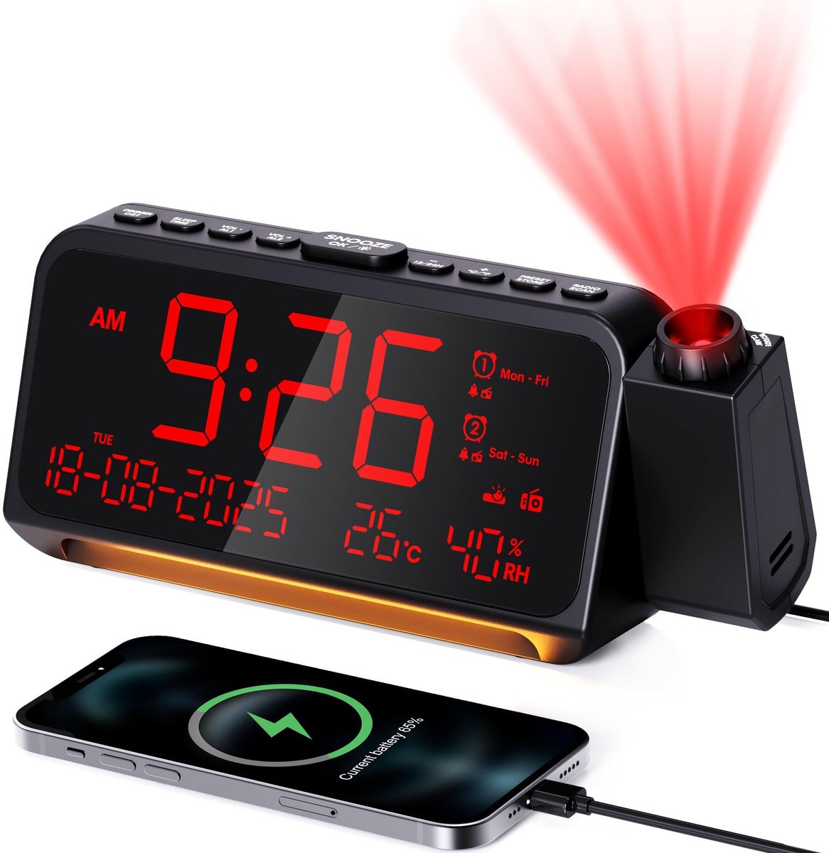 Solidchoice - Digitale FM Alarmklok met Projector en Dubbele Alarmfunctie