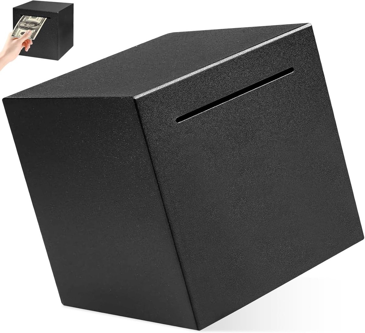 Zwarte RVS Spaarbox 12 x 12 cm, Gesloten Ontwerp voor Munten en Briefgeld, Veilig en Duurzaam