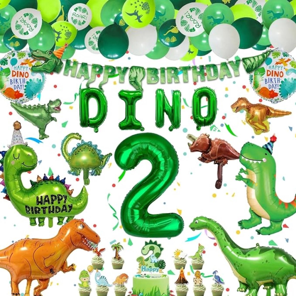 Dinosaurus Thema Verjaardagsfeest, 2 Jaar Geschikt Jongens en Meisjes | Feestartikelen Dinosaurus Thema, Verjaardagsdecoraties, Folieballonnen