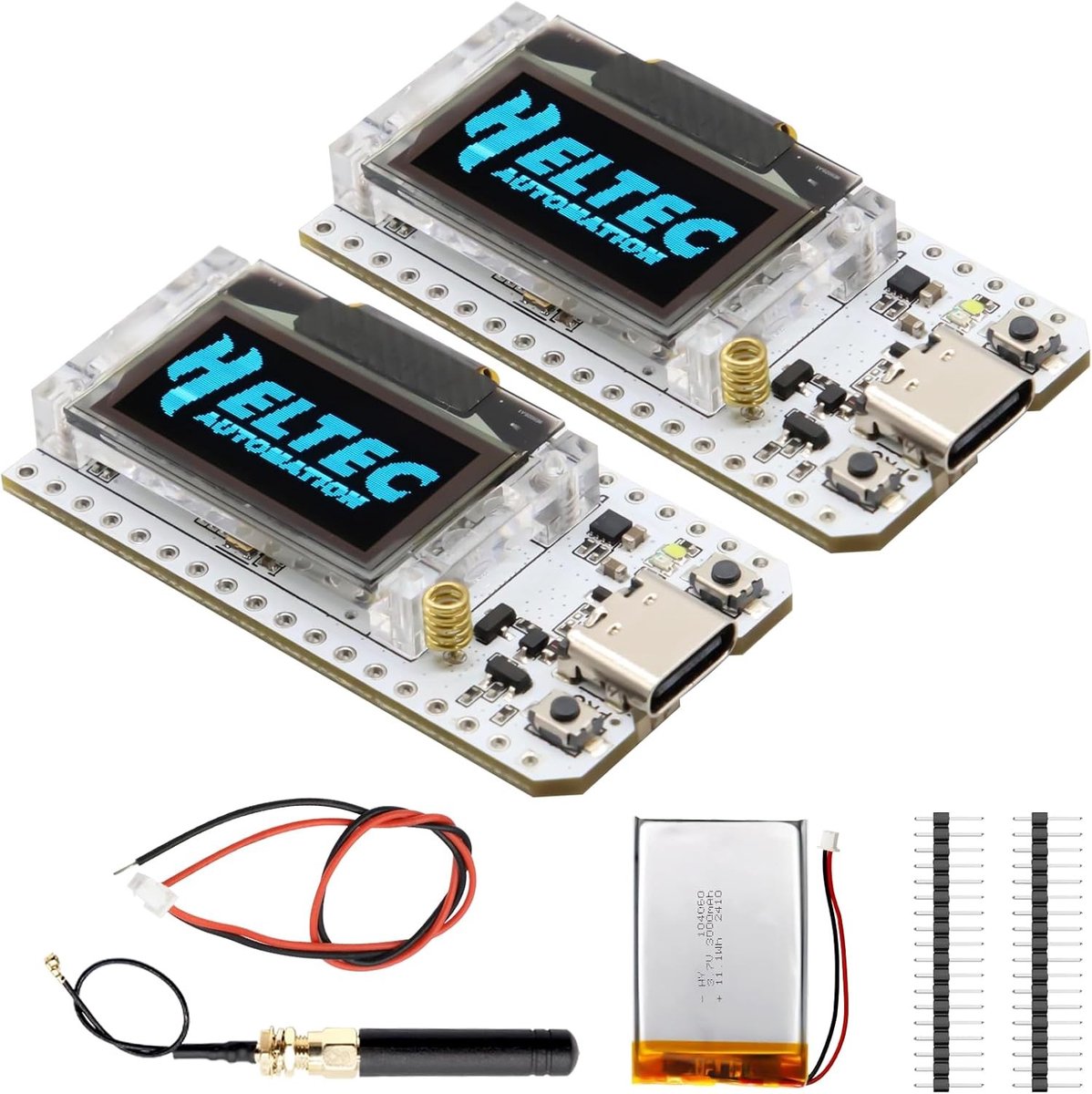 LoRa ESP32 Ontwikkelbord met 3000 mAh Batterij, 868MHz Antenne en OLED Display, Dual-Core IoT Board voor Arduino en Meshtastic (2 Pack)