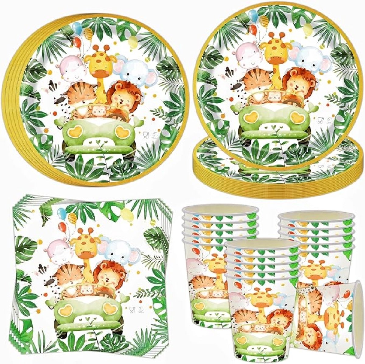 Jungle Safari Feestservies 52-delig voor 16 Gasten - Papieren Borden, Bekers en Servetten voor Verjaardag