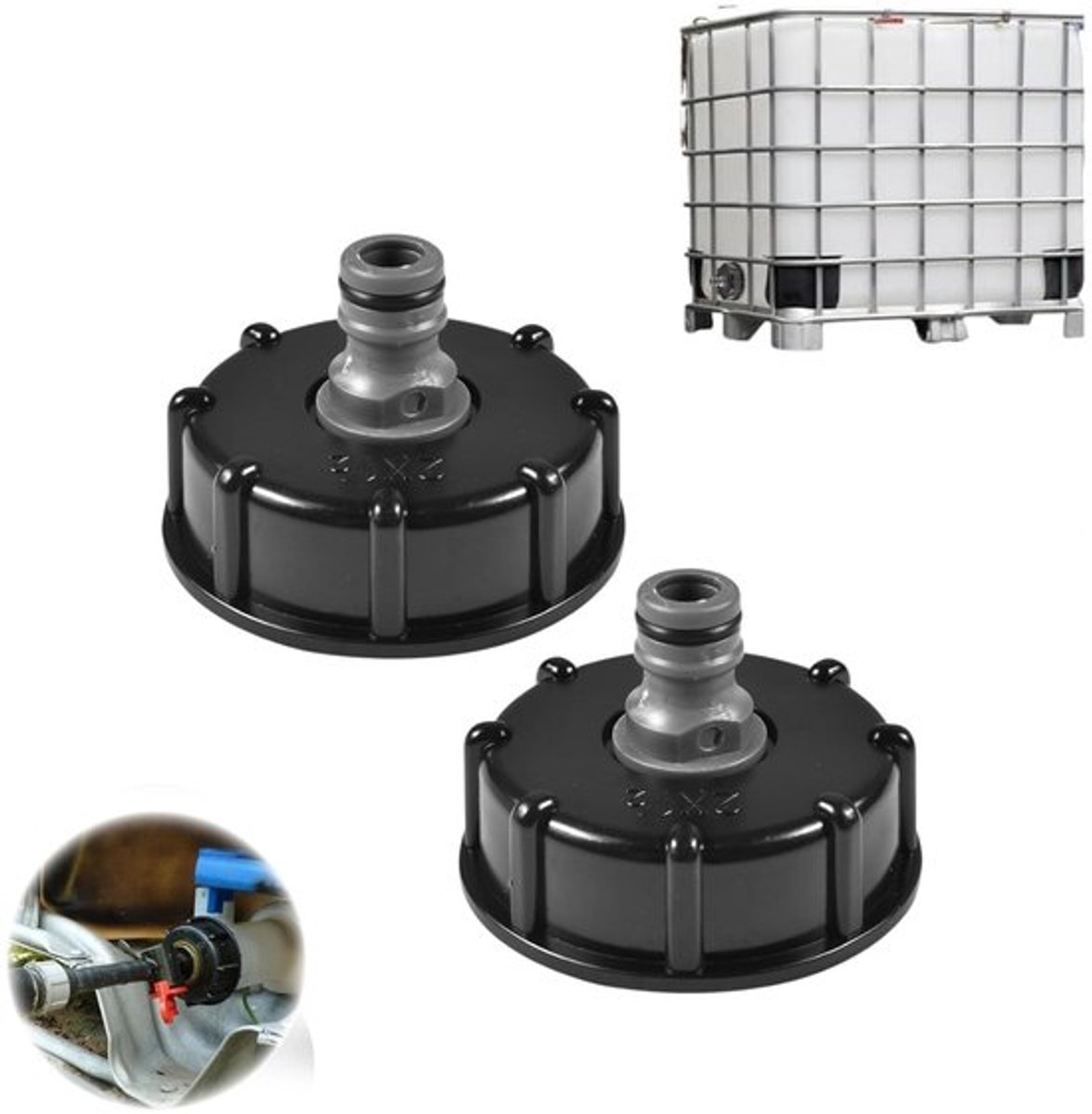 Daity 2 stuks — tankdekseladapter — IBC-tankdeksel — IBC-fittingen S60x6 — 1/2 inch schroefgatdeksel voor het aansluiten van tuinslang — IBC-regenwatertank