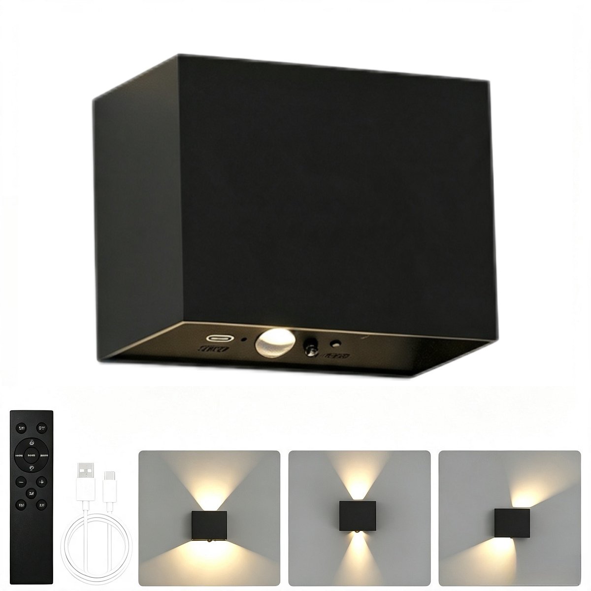 Oplaadbare Draadloze Wandlamp — Bewegingssensor — Warm Licht — Zwart — Inclusief Afstandsbediening — Installatie Zonder Boren — Kan Ook Als Nachtlampje Gebruikt Worden — Geschikt Voor Gangen En Slaapkamers — 1 Stuk
