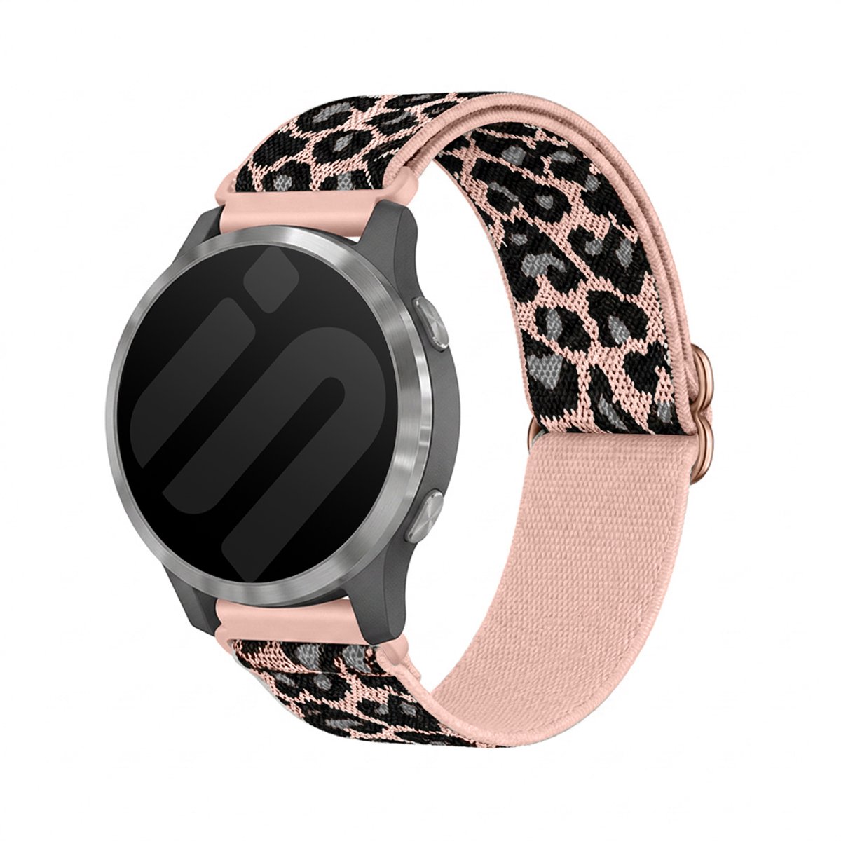 Strap-it Elastisch bandje Nylon 18mm geschikt voor Huawei Watch GT 6 (41mm) / GT 5 Pro (42mm) / GT 5 (41mm) / GT 4 (41mm) / Watch 5 (42mm) / Fossil Gen 6 (42mm) / Gen 5e (42mm) / Gen 4 Venture / OnePlus Watch 3 / Oppo Watch X2 - Roze Luipaardprint