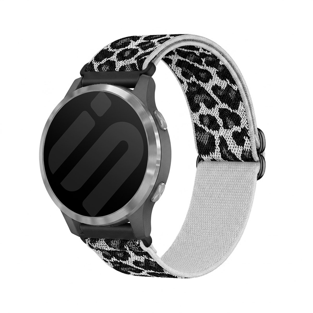 Strap-it elastisch bandje Nylon 18mm geschikt voor Huawei Watch GT 6 (41mm) / GT 5 Pro (42mm) / GT 5 (41mm) / GT 4 (41mm) / Watch 5 (42mm) / Fossil Gen 6 (42mm) / Gen 5e (42mm) / Gen 4 Venture / OnePlus Watch 3 / Oppo Watch X2 - Wit Luipaard
