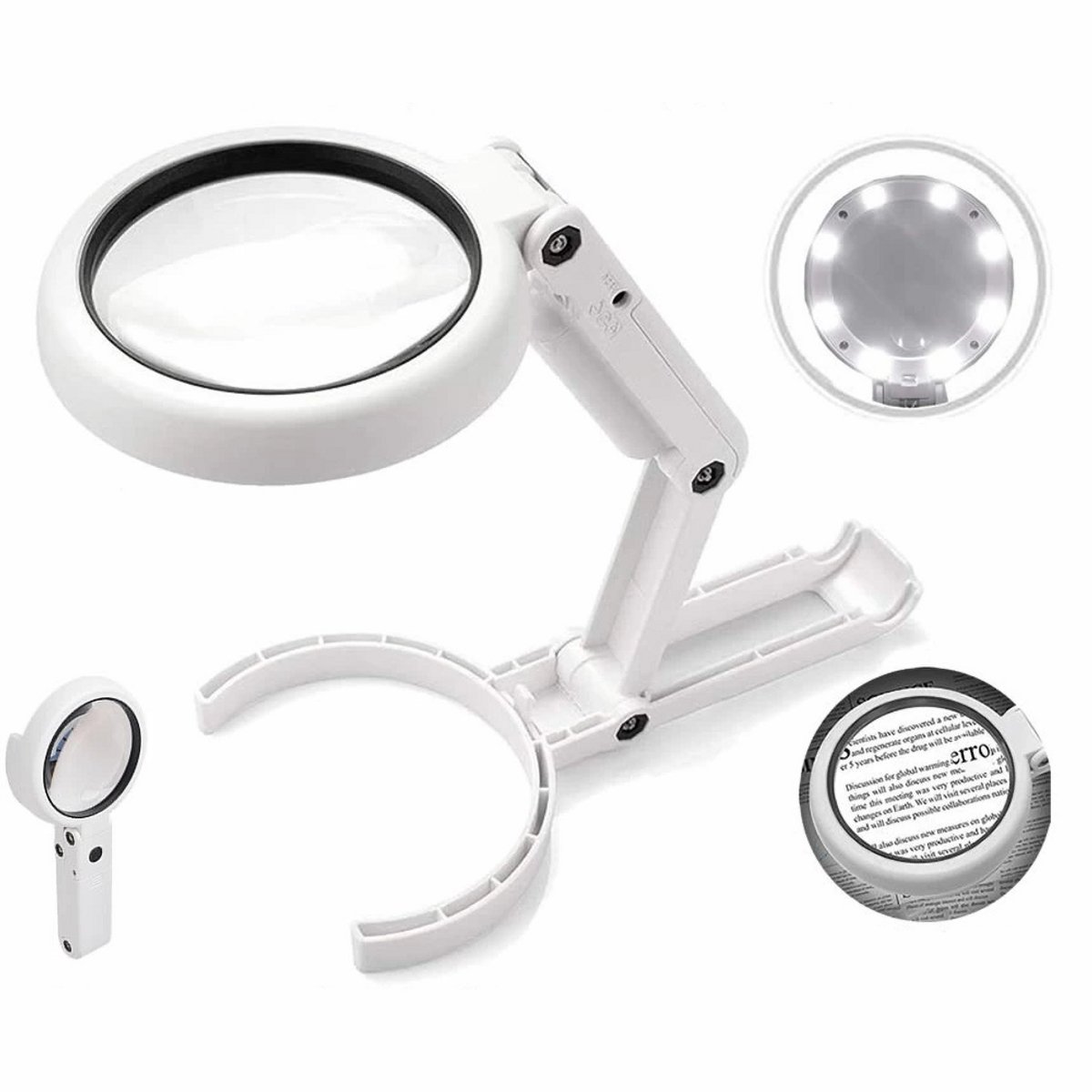 Opvouwbare handloep - 5x/10x vergroting - Uitgerust met 8 LED's - Oplaadbare loep - Bureauloep - Multifunctionele loep - Geschikt voor lezen, hobby's en precisiewerk - Wit