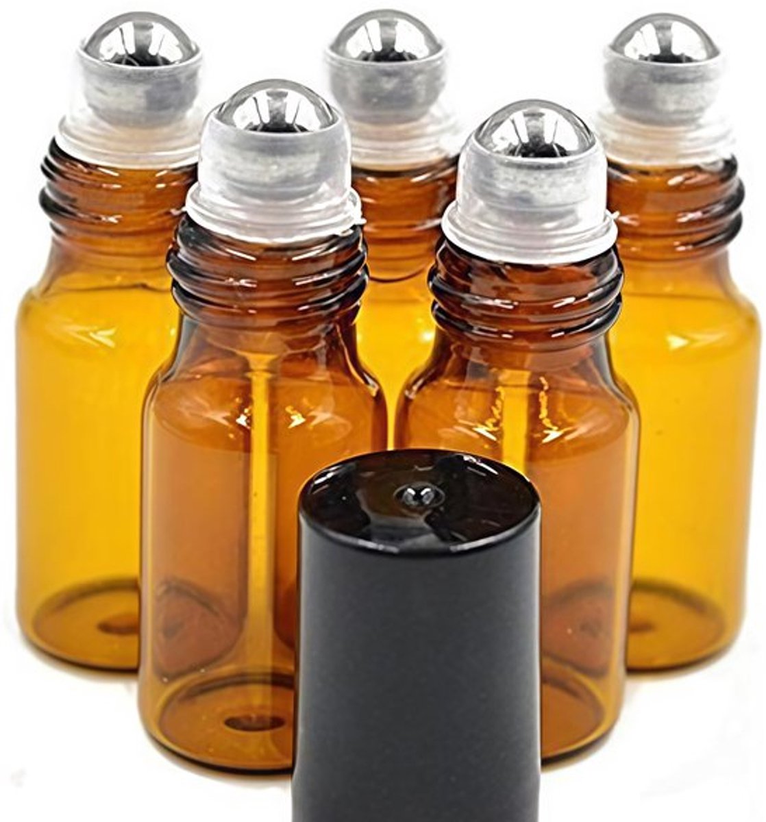 Rollerfles 24 Stuks - Amber Glas - 5ml Capaciteit - Met Stalen Roller - Geschikt voor Essentiële Olie - Refillable en Economisch - Rollerbottle