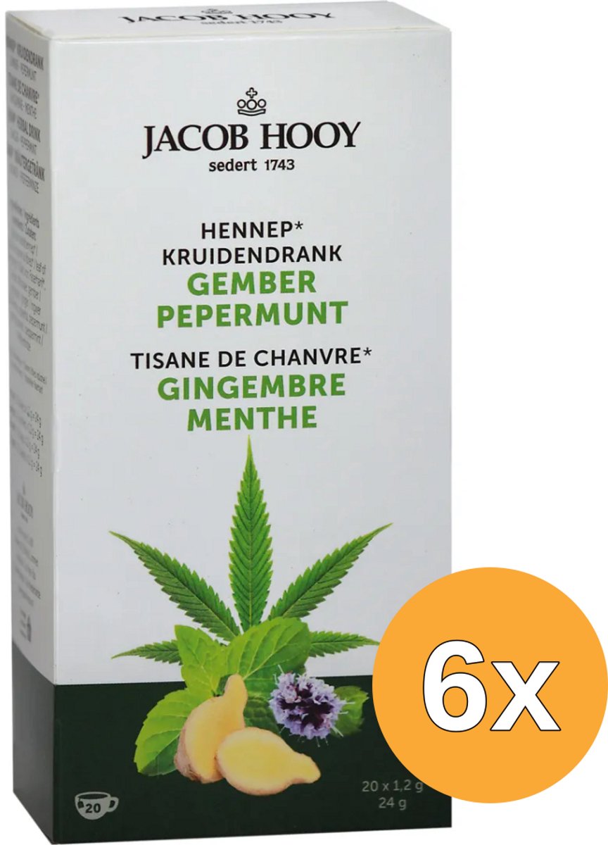 6x Jacob Hooy Hennep Gember Pepermunt Thee (20 stuks)