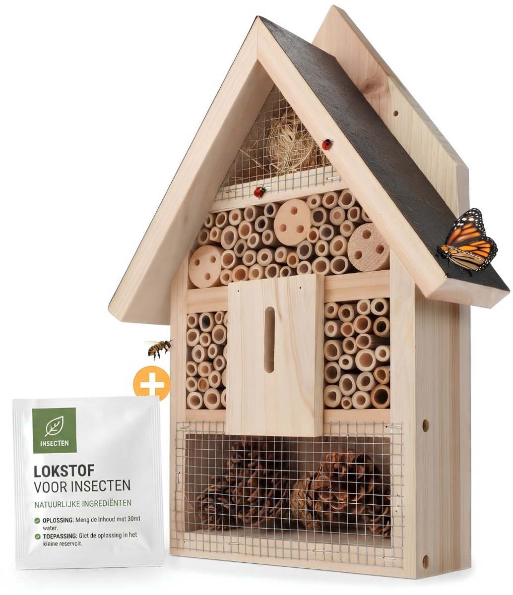 LNMsolutions® Insectenhotel - Insectenhotel Bouwpakket - Insectenhuis Vlinders - Bruin - 28cm x 10cm x 42cm