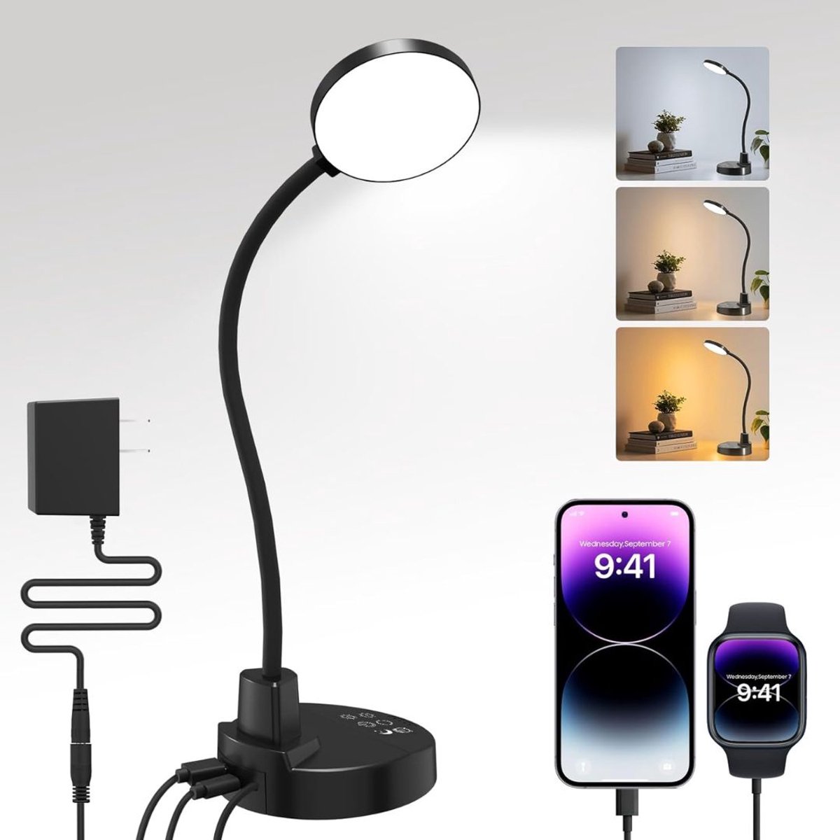 LNMsolutions® Bureaulamp - Bureaulamp LED - Bedlamp - Zwart - 10cm x 10cm x 40cm